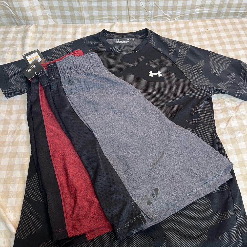 Under Armour Men's Athletic Shorts - Black, Red, Gray - FREE Shirt